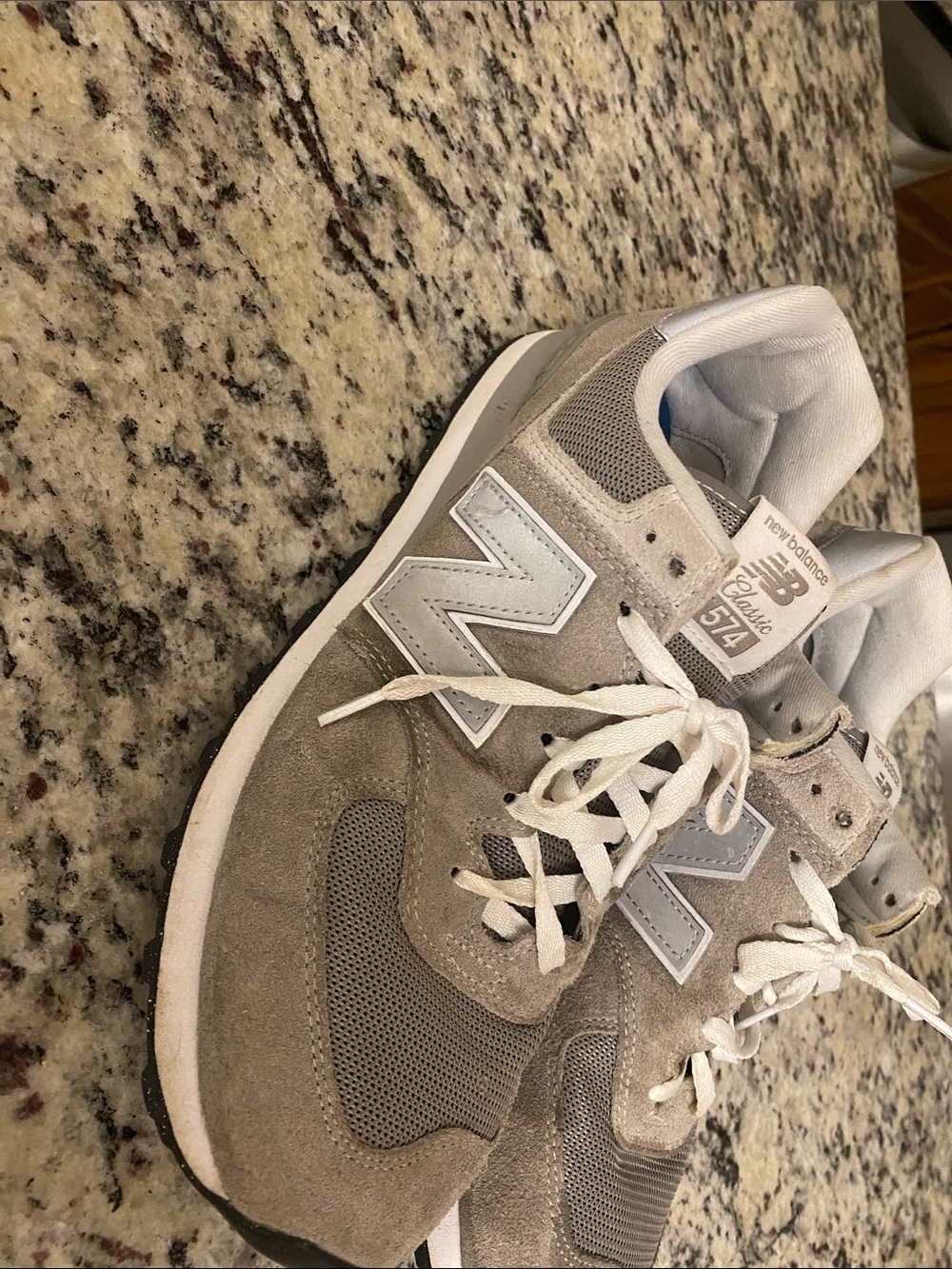 New Balance men’s 11.5 574 Sneakers in Light Gray and White